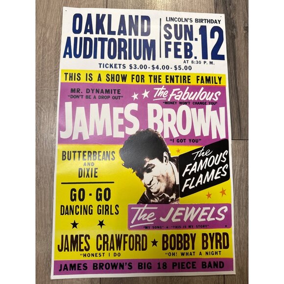 James Brown Concert Poster Reprint Oakland Auditorium 1960s Retro Style 11x17 In - Picture 1 of 6